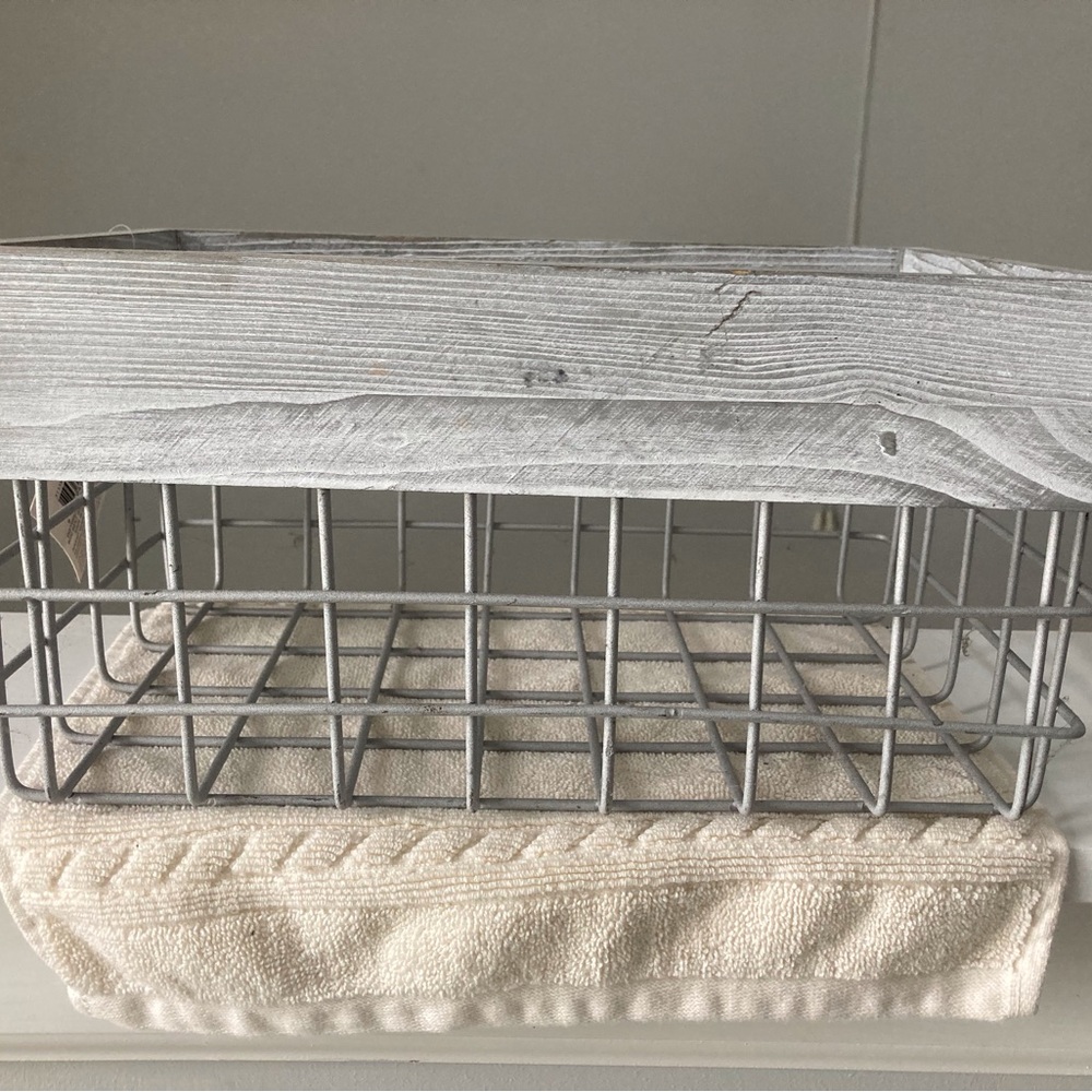 Gray Wood and Wire Storage Basket